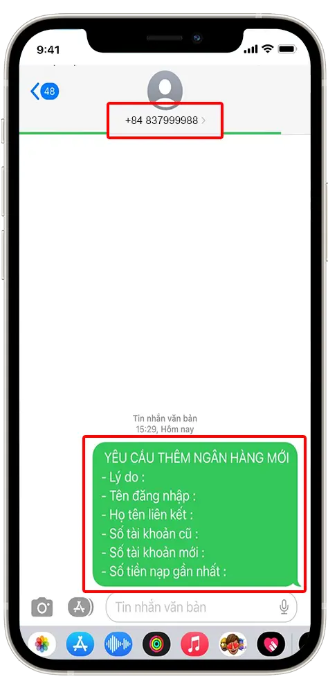 Bước 1: Soạn tin nhắn theo mẫu trên và gửi về số điện thoại +84 837999988  